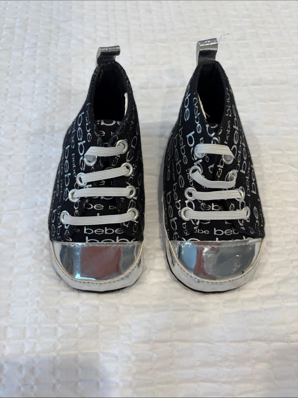 bebe Black Logo Slip-On Sneakers with Silver Toe Cap